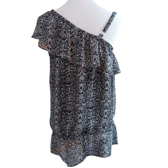 VINTAGE Y2K FASHION BUG Top Blouse M‎ Strappy Ruffle Snake Print Python Coquette - Picture 2 of 9